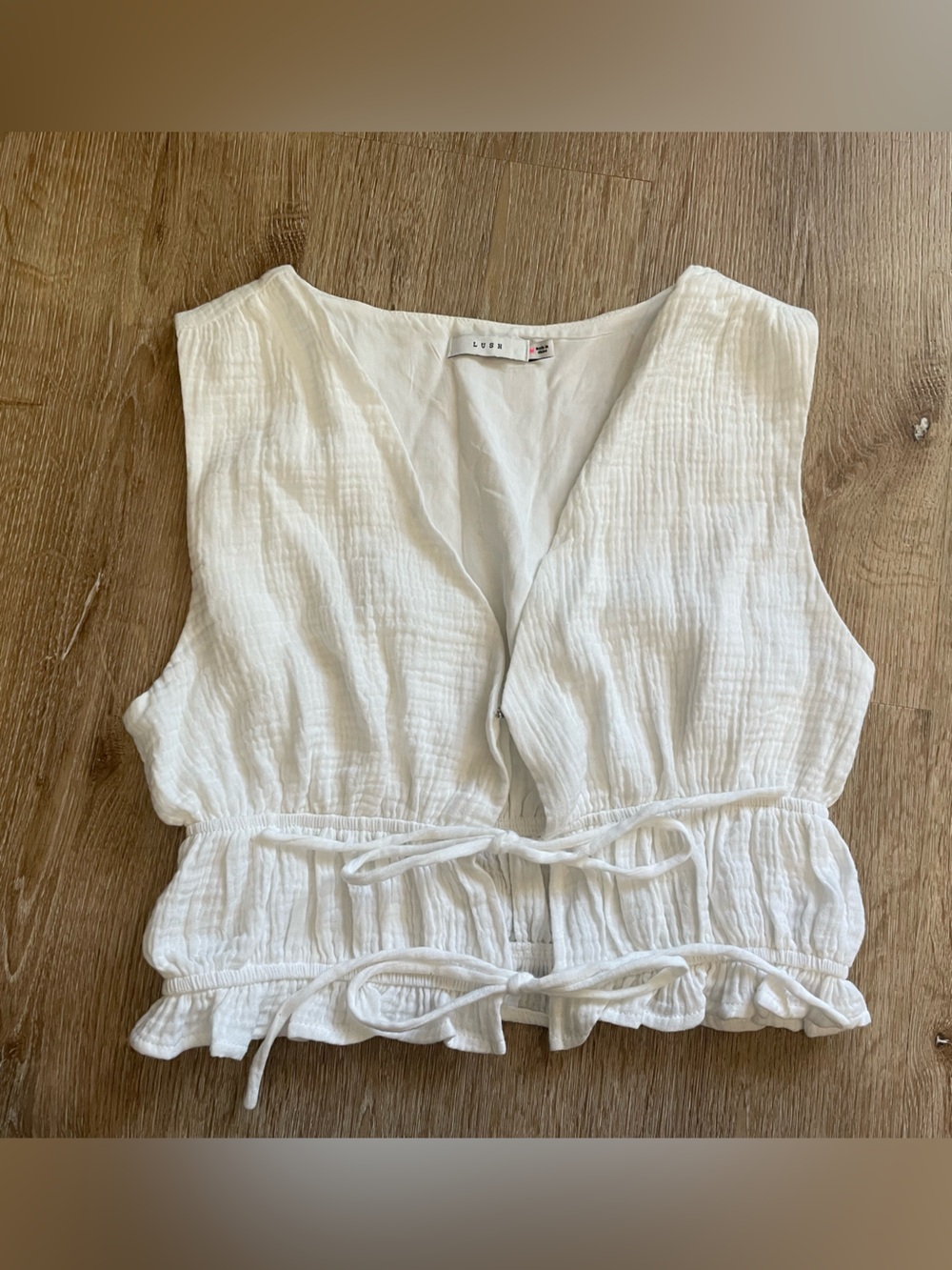 Lush White Textured Drawstring Shorts